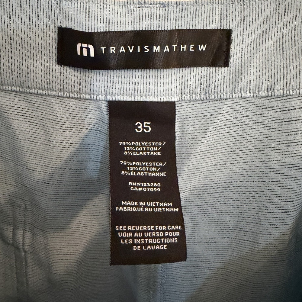 Travis Mathew Men's Light Blue Chino Shorts Polyester Button Pockets Flat Front - Picture 3 of 3